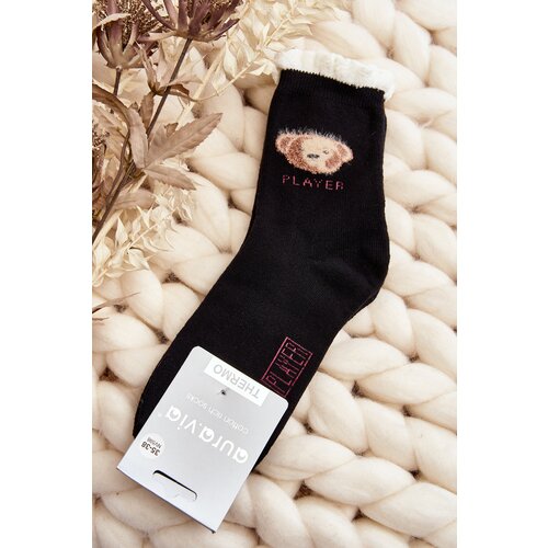 Aura.via Thick Cotton Socks With Bear Black Slike