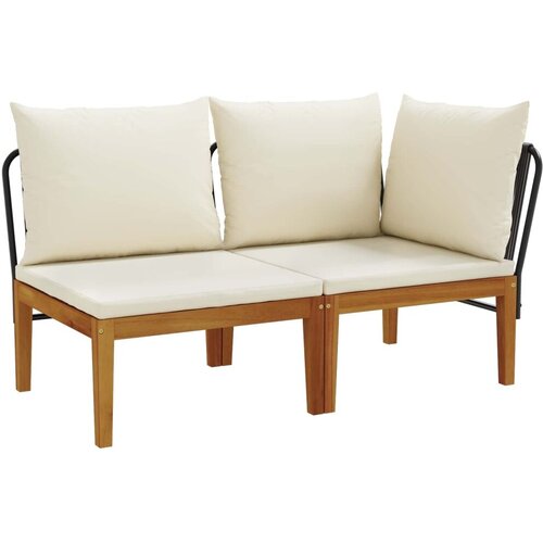  2 kom. Vrtni Lounge Set s Jastučićima Prirodna - Crna i krem bijela Kutna sofa + srednja sofa Slike