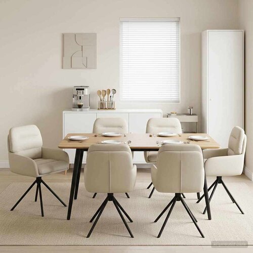  Okretne blagovaonske stolice 6 pcs Umjetna koža Krem Cene