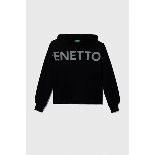 United Colors Of Benetton Otroški bombažen pulover črna barva, s kapuco