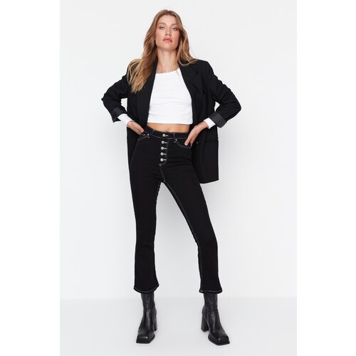 Trendyol Black Front Button High Waist Crop Flare Jeans Cene