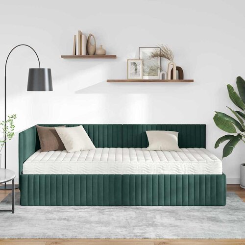  Kutni krevetni okvir s madracem 2 kom. Tamnozelena 90 x 200 cm Slike