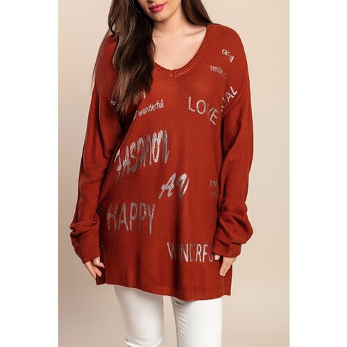 Fenzy Plus Size Pulover Z Dolgimi Rokavi, Rjav Cene