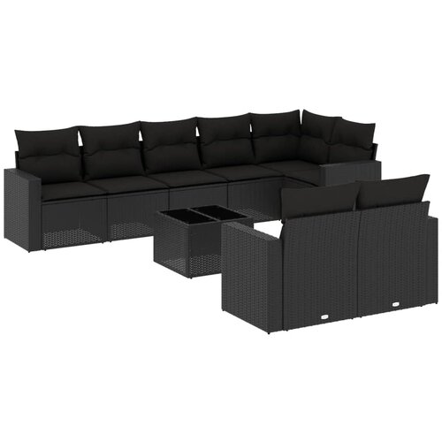  9-dijelni set vrtnih sofa s jastucima crni od poliratana Slike