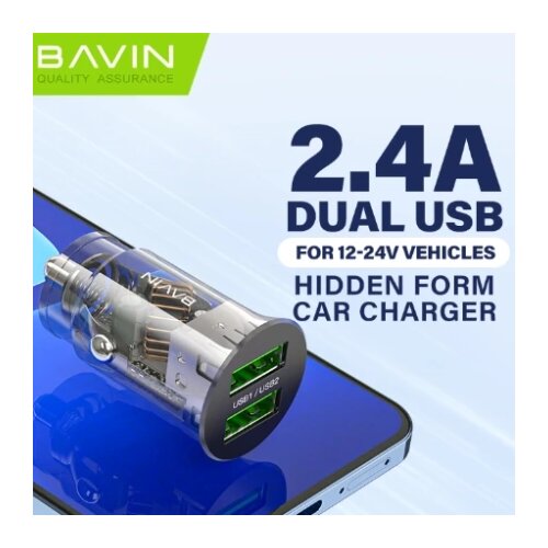 BAVIN Auto punjač 2*Usb A + kabl Lightning PC887-I crna Slike