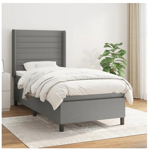  Box spring postelja z vzmetnico temno siva 80x200 cm blago Cene