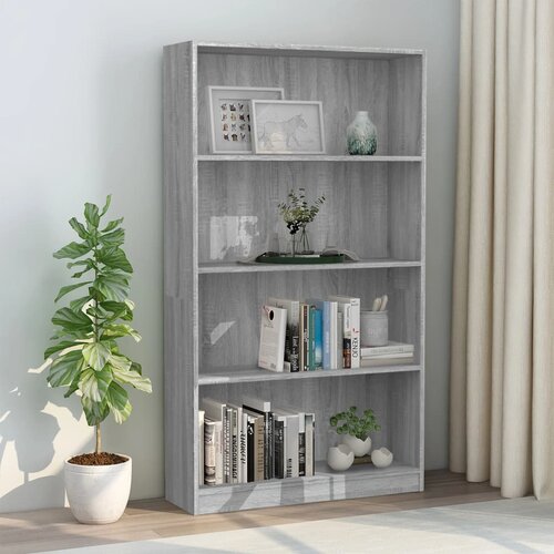 The Living Store Knjižna omara 4-nadstropna siva sonoma 80x24x142 cm inžen. les - Knjižna Omara, (21431565) Slike