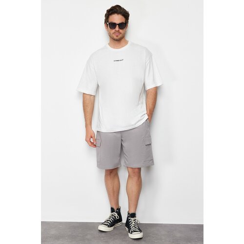 Trendyol Men's Gray Oversize/Wide-Fit Hidden Cord Elastic Waist Cargo Pocket Tag ShortsMens Slike