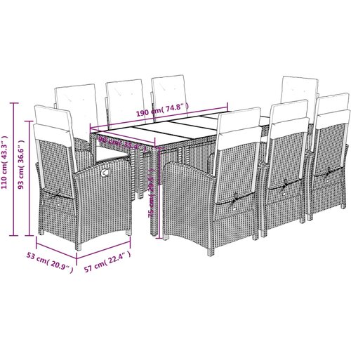  9-dijelni vrtni blagovaonski set sivi od poliratana Siva 190 cm table length Slike