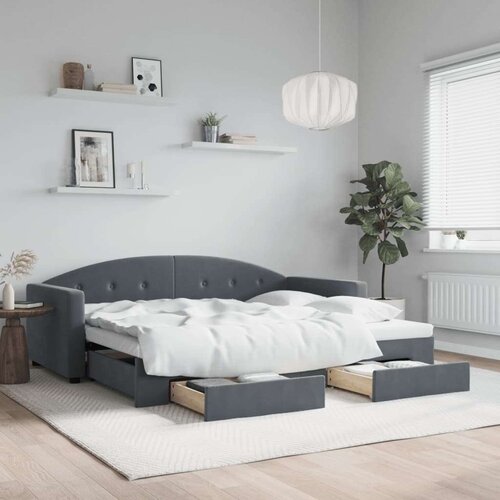 VidaXL Dnevni krevet na razvlačenje i ladice tamnosivi 90 x 200 cm Slike