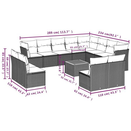  Vrtna garnitura - 13-dijelni set vrtnih sofa s jastucima poliratan crni - Crna 1 Slike