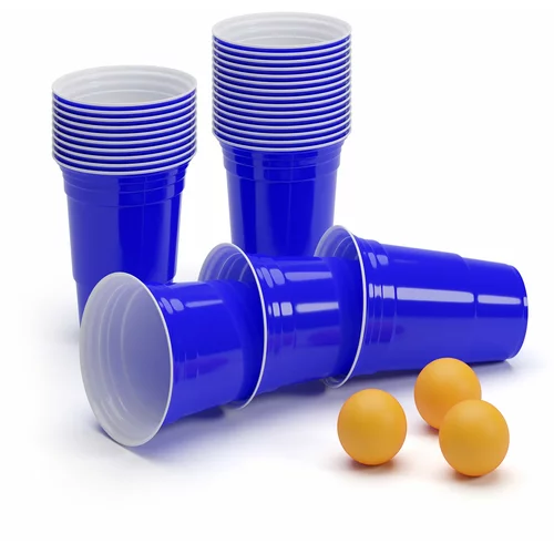 BeerCup Williams, modri Party kozarci za beer pong, v stilu ameriških univerz, 473 ml, žogice in pravila