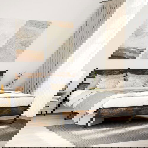 VidaXL Posteljni okvir brez vzmetnice z vzmetnice dim. hrast 140x200cm Slike