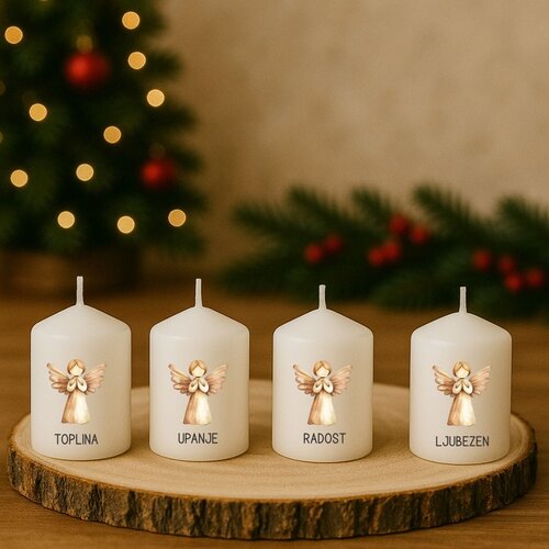  Adventne sveče s personaliziranimi napisi in angelčki ADVSV 08 Cene