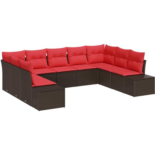 vidaXL Vrtna sedežna garnitura 9 pcs Rjava in rdeča 289 x 209 x 85 cm, (5000020446) Cene