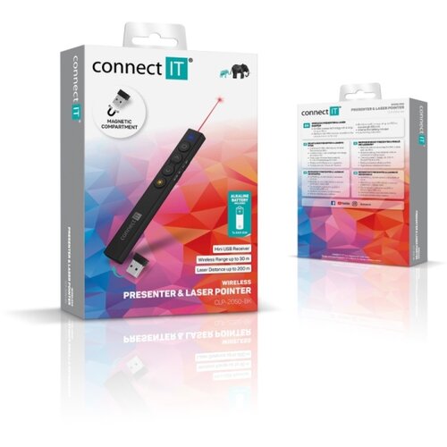Connect IT CLP-2050-BK - Bežični prezenter sa laserskim pokazivačem 1xAAA Slike