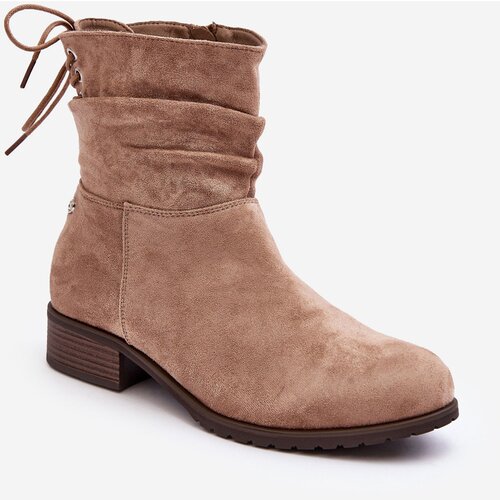 PE1 Women's Suede Ankle Boots on Flat Heel Beige Keresa Cijene