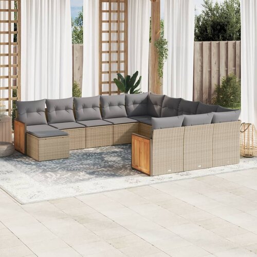 vidaXL 12-dijelni set vrtnih sofa od poliratana s jastucima bež Cijene