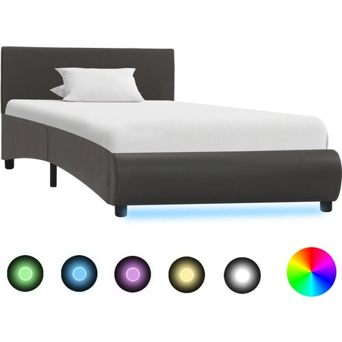 vidaXL Posteljni okvir LED sivo umetno usnje 90x200 cm, (20646177) Cene