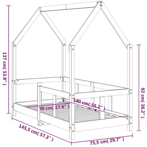 VidaXL Okvir za dječji krevet bijeli 70 x 140 cm od masivne borovine Slike