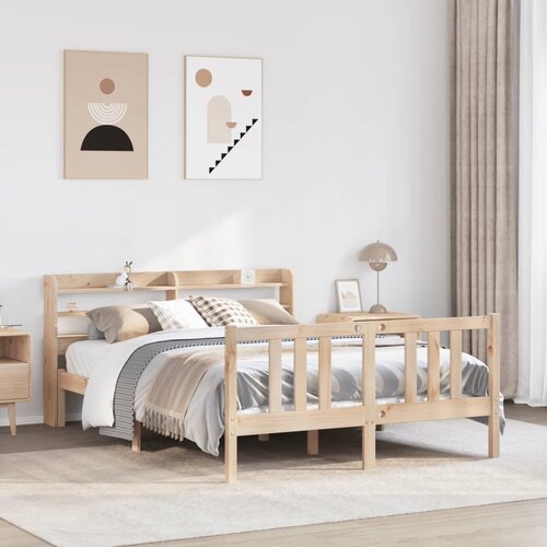 VidaXL Posteljni okvir z vzglavjem 135x190 cm trdna borovina Slike