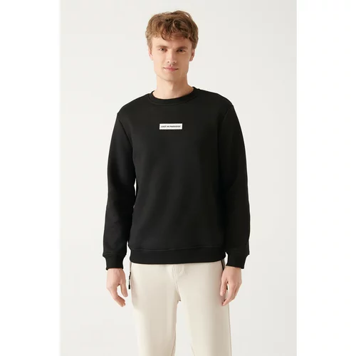 Avva Men's Black Crew Neck Printed Standard Fit Regular Fit Sweatshirt