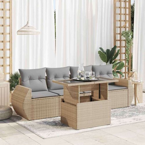 VidaXL 5-dijelni vrtni set sofa s jastucima bež od poliratana Slike