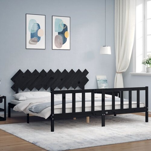  Okvir za krevet s uzglavljem crni 200 x 200 cm od masivnog drva Cene