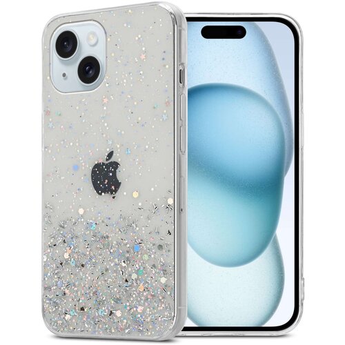 Cadorabo Ohišje, združljivo z Apple iPhone 15 PLUS in prozorna z bleščicami - Zaščitni ovitek iz prožnega silikona TPU s svetlečimi bleščicami, (20859828) Cene