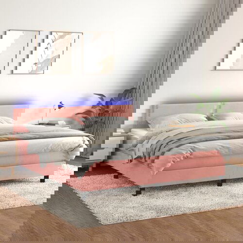  The Living Store Box spring postelja z vzmetnico LED roza 160x200 cm žamet - Box Spring Postelja, (21440091) Slike