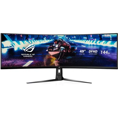 Asus ROG Strix XG49VQ Curved Gaming Monitor - 49", 32:9 (3840 x 1080), 1800R Curvature, 144Hz, FreeSync 2 HDR, DisplayHDR 400, DCI-P3: 90%, Shadow Boost - 90LM04H0-B01170