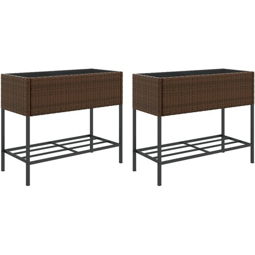 VidaXL vrtna korita s polico 2 kosa rjava 90x40x75 cm poli ratan, (21317199) Slike
