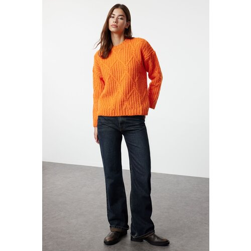 Trendyol Orange Wide Fit Soft Textured Knitwear Sweater Cene