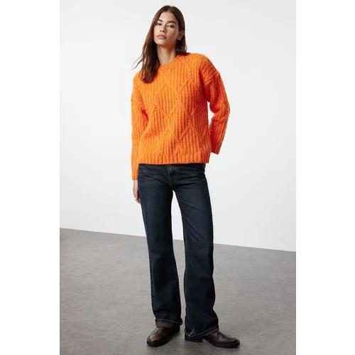 Trendyol Orange Wide Fit Soft Textured Knitwear Sweater