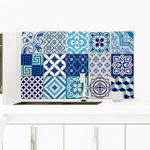 Ambiance Komplet 15 dekorativnih stenskih nalepk Azur, 10 x 10 cm