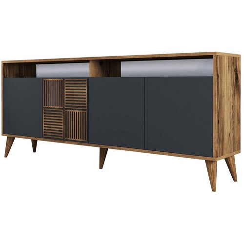 Kalune Design Antracitno siva/u prirodnoj boji niska komoda u dekoru oraha 180x79 cm Milan – Cijene