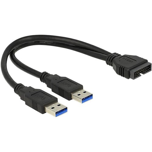 Delock USB 3.0 adapter [2x USB 3.0 vtič A - 1x USB 3.0 vtič \, notranji 19pol.] črne barve (20430123) Slike