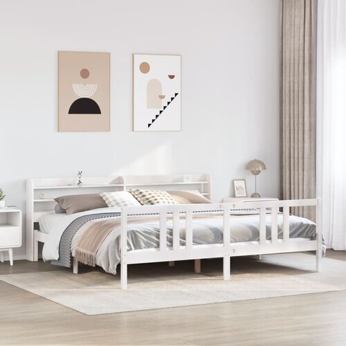 VidaXL Posteljni okvir z vzglavjem brez vzmetnice bel 200x200 cm Slike