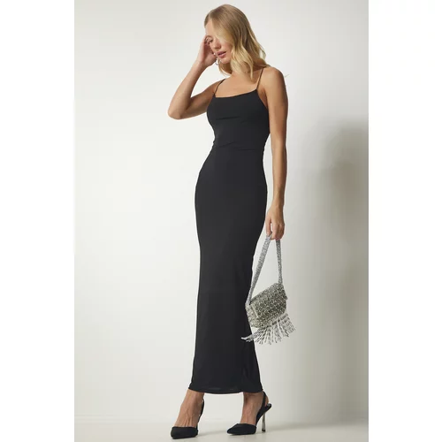 Happiness İstanbul Women's Black Long Sandy Dress With Rope Straps