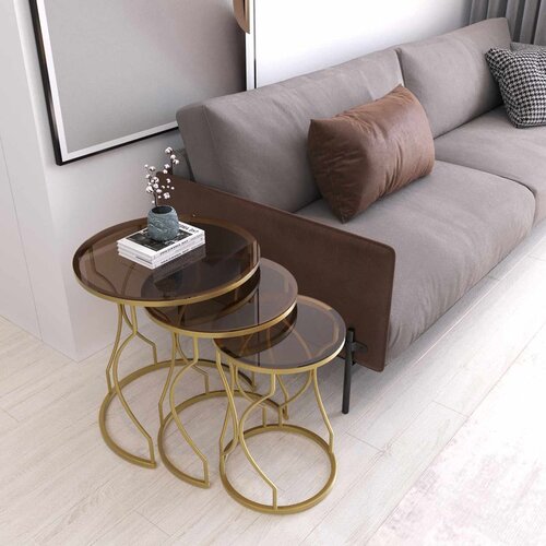 Hanah home R&amp;uuml;ya set stolića (umetnuti), zlatna/bronzana (3 kom) Slike