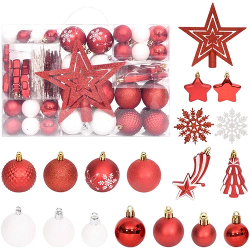 vidaXL Set božićnih kuglica od 108 komada crvene i bijele