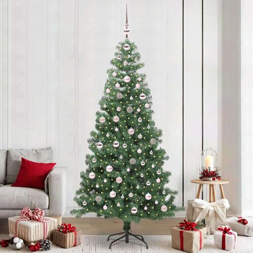 vidaXL Božično drevo med 300 LED z stojalom Zelena 240 cm PVC Cene