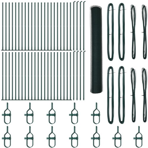 vidaXL Heksagonalna ograja Zelena 1.2x100 m Jeklo, Ograjni stebri s podnožji 13 kos Ø32mm 68.5cm Galvanizirano jeklo Cene