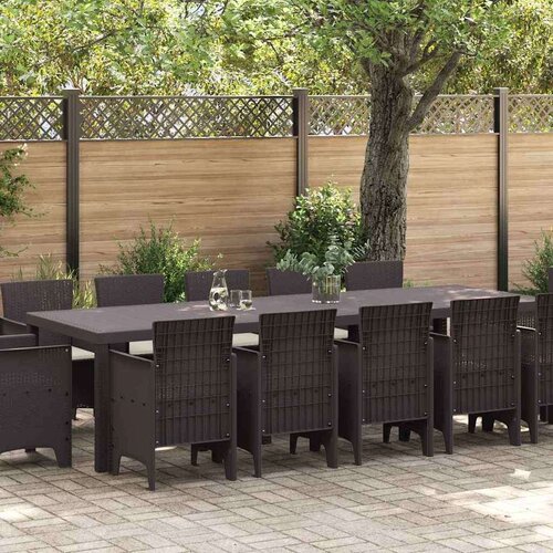 vidaXL 13-delni set za zunanjo jedilnico z blazinami Rjava Poli ratan, miza za vrt Rjava 150x100x73 cm Poli ratan, vrtni stoli z blazinami 4 kosa Rjava Poli ratan Cene