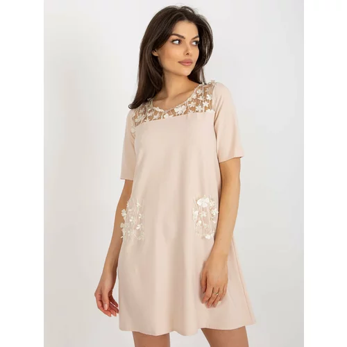 Fashion Hunters Beige cocktail dress with floral application