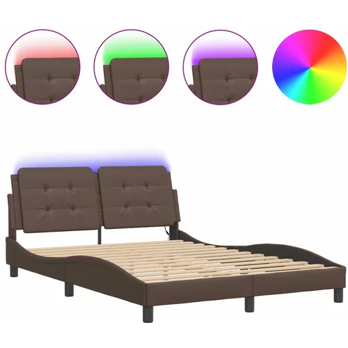 vidaXL Okvir kreveta s LED svjetlima smeđi 140x190 cm od umjetne kože