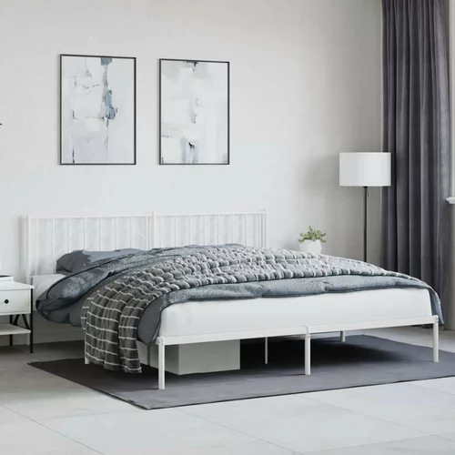 Metalni Kovinski posteljni okvir z vzglavjem bel 193x203 cm