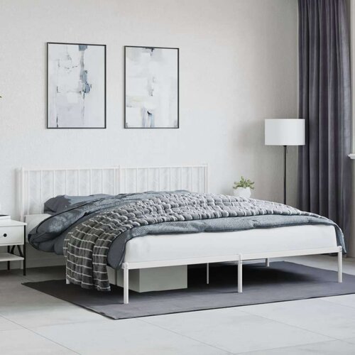Metalni okvir za krevet s uzglavljem bijeli 193x203 cm Slike