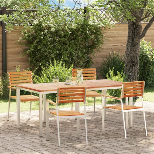VidaXL set za objedovanje u vrtu od 5 dijelova od čvrste tikovine, vanjski blagovaonski stol 180x90x75 cm od čvrste tikovine, set vrtnih stolica 4 kom. od čvrste tikovine i čelika Slike