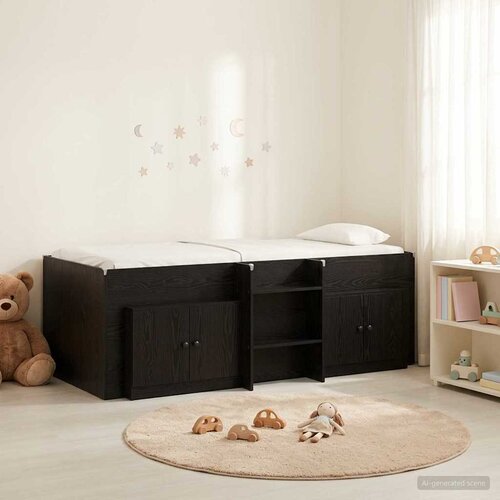  Loft krevet s ormarom s pohranom 3 kom. Crna Konstruirano drvo Slike